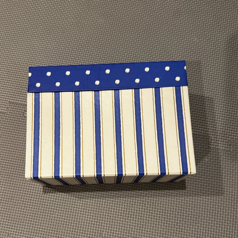 Card Organizer: Blue and White Striped Box with Polka Dots